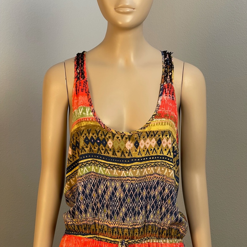 Line Dot Colorful Patterned Maxi Dress size Medium - Picture 2 of 10